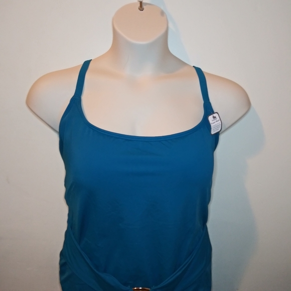 Time And Tru Turquoise Belted One-Piece Swimsuit - Picture 2 of 10